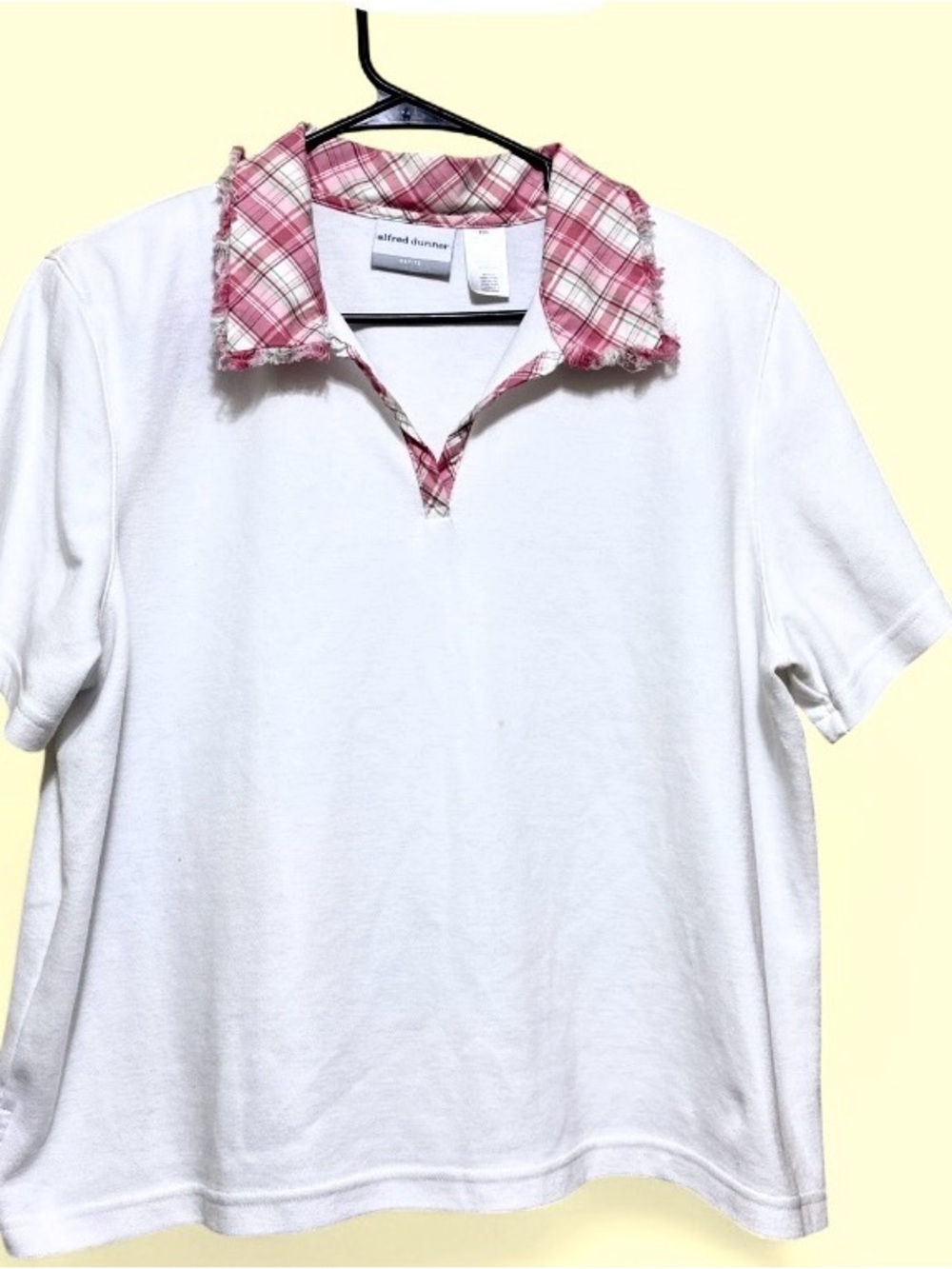 Alfred Dunner White Polo with Pink Plaid Collar